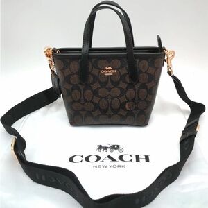 Coach City Mini Tote Bag In Signature Canvas In Gold/Walnut/Black